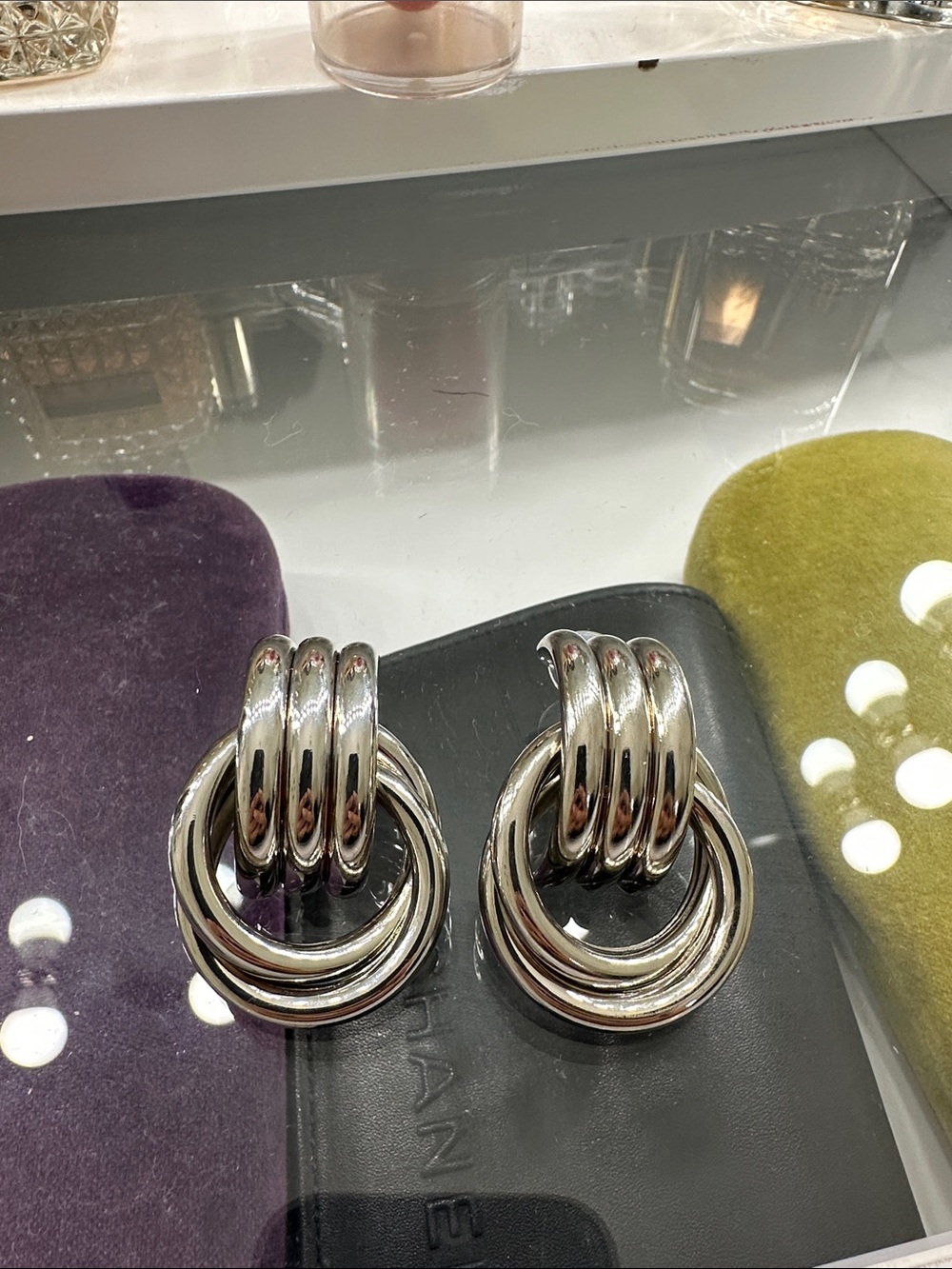 Polished Silver Triple-Ring Drop Earrings - Women Jewelry (never used)
